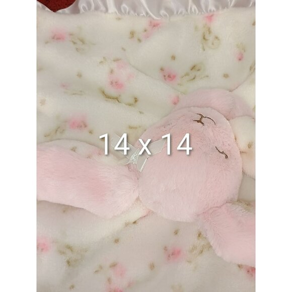 Little Me Pink Bunny Security Blanket With Floral Design & Satin Trim For Babies - Picture 7 of 7
